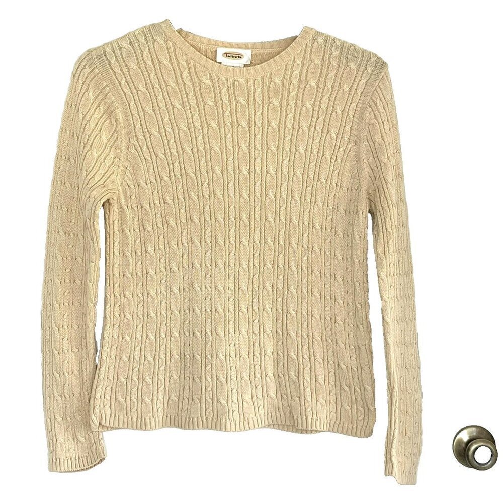 Vtg Talbots Cable Knit Sweater sz M !00% Cotton Preppy Academia Old Money Tennis